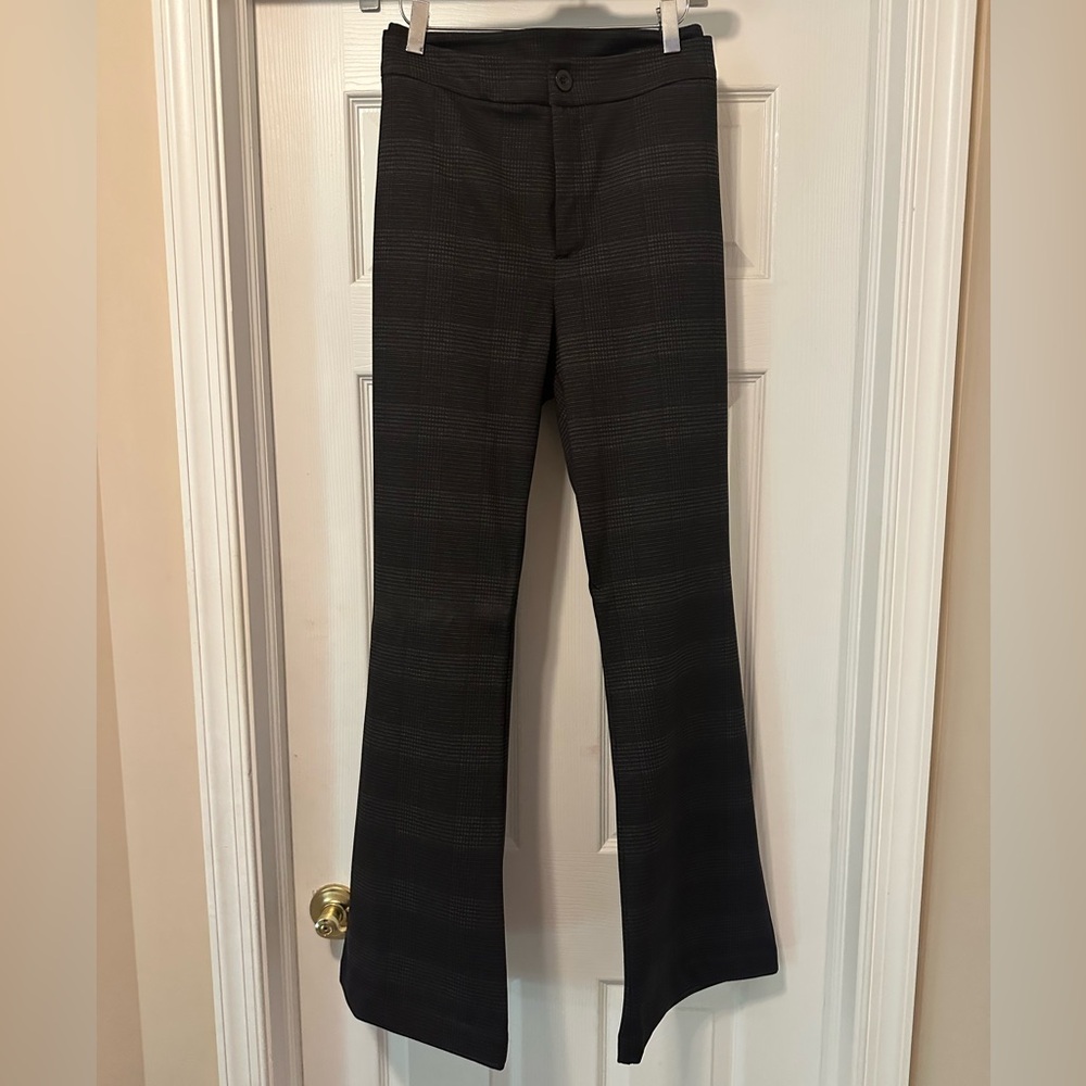 Stylish Black Plaid Flare Pants